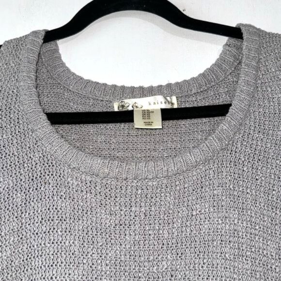 Kaisely Gray Cold-Shoulder Knit Sweater Tunic XS With Frayed Hem - Picture 3 of 11